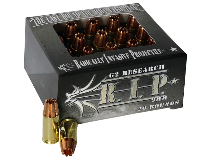 Authentic G2 Research R.I.P. 9mm Luger Ammo 92 Grain G2 R.I.P. Fragmenting Hollow Point Lead Free Box of 100 rounds Authentic G2 Research R.I.P. 9mm Luger Ammo 92 Grain G2 R.I.P. Fragmenting Hollow Point Lead Free Box of 100 rounds - Ammunition - Glock Auto Switches